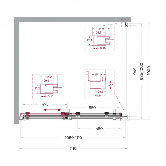 Душевое ограждение BelBagno 110x100 см MARINO-2-AH-1-110/100-C-GM, оружейная сталь/прозрачное - фото 7
