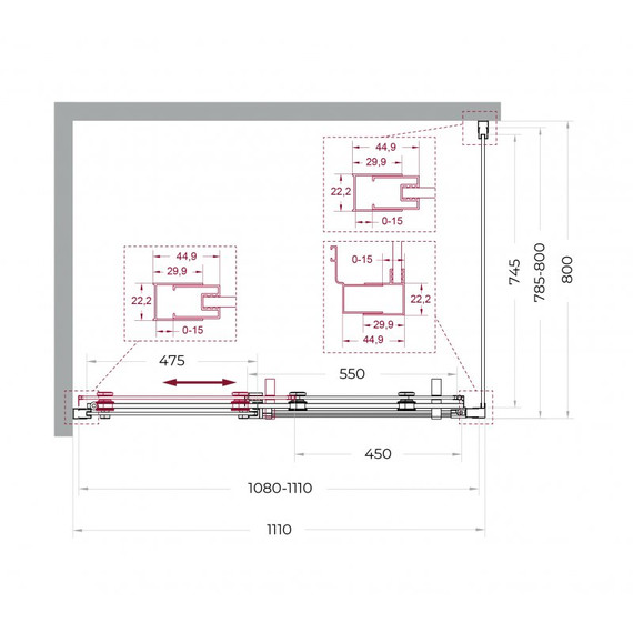 Душевое ограждение BelBagno 110x80 см MARINO-2-AH-1-110/80-C-GM, оружейная сталь/прозрачное - фото 7