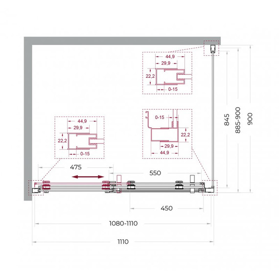 Душевое ограждение BelBagno 110x90 см MARINO-2-AH-1-110/90-C-Cr, хром/прозрачное - фото 7