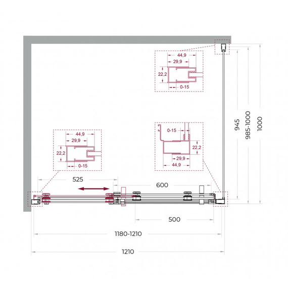 Душевое ограждение BelBagno 120x100 см MARINO-2-AH-1-120/100-C-Cr, хром/прозрачное - фото 7