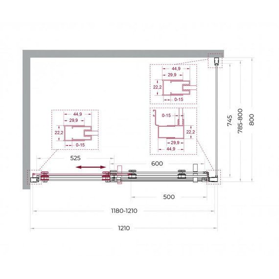 Душевое ограждение BelBagno 120x80 см MARINO-2-AH-1-120/80-C-GM, оружейная сталь/прозрачное - фото 7