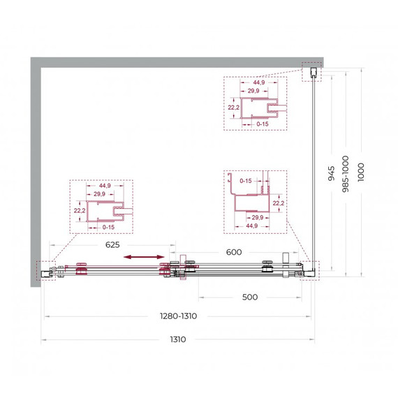 Душевое ограждение BelBagno 130x100 см MARINO-2-AH-1-130/100-C-GM, оружейная сталь/прозрачное - фото 7