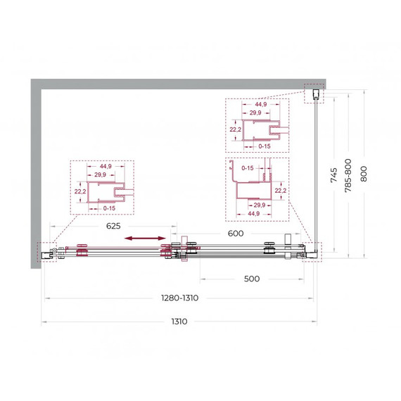 Душевое ограждение BelBagno 130x80 см MARINO-2-AH-1-130/80-C-Cr, хром/прозрачное - фото 7