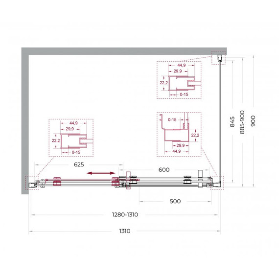 Душевое ограждение BelBagno 130x90 см MARINO-2-AH-1-130/90-C-Cr, хром/прозрачное - фото 7