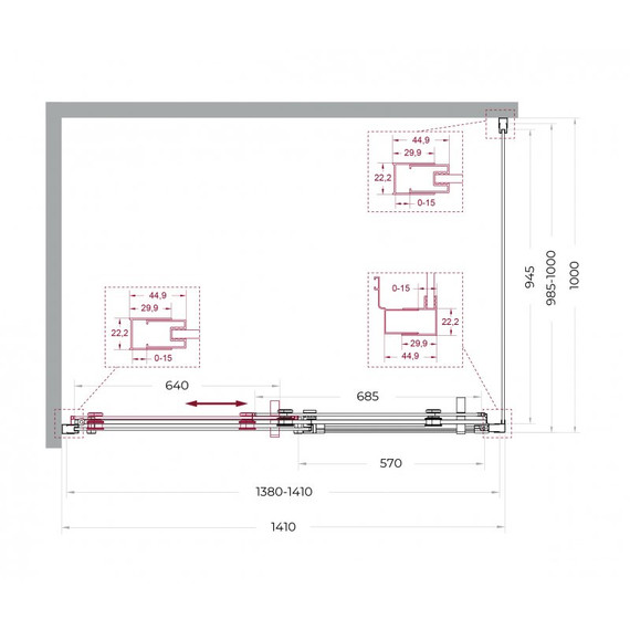 Душевое ограждение BelBagno 140x100 см MARINO-2-AH-1-140/100-C-GM, оружейная сталь/прозрачное - фото 7