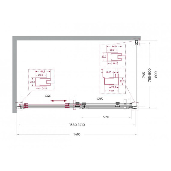 Душевое ограждение BelBagno 140x80 см MARINO-2-AH-1-140/80-C-Cr, хром/прозрачное - фото 7