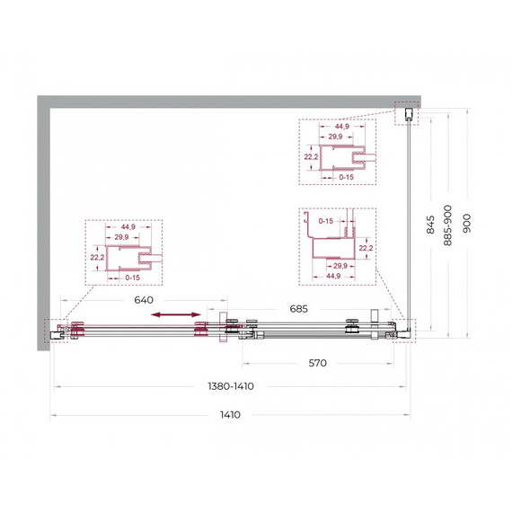 Душевое ограждение BelBagno 140x90 см MARINO-2-AH-1-140/90-C-GM, оружейная сталь/прозрачное - фото 7
