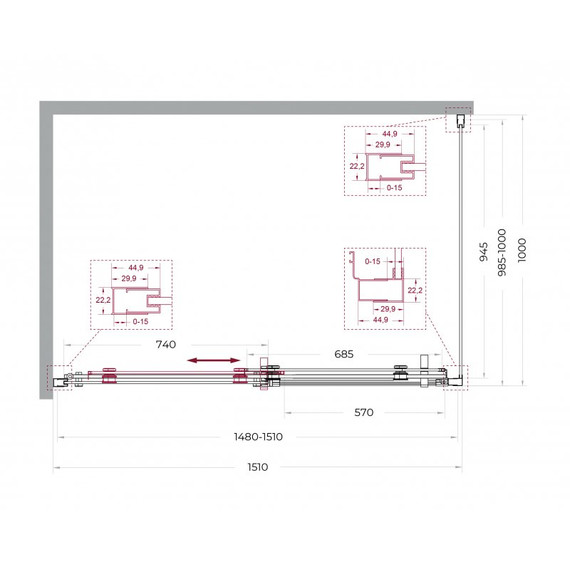 Душевое ограждение BelBagno 150x100 см MARINO-2-AH-1-150/100-C-Cr, хром/прозрачное - фото 7