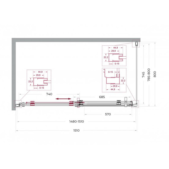 Душевое ограждение BelBagno 150x80 см MARINO-2-AH-1-150/80-C-GM, оружейная сталь/прозрачное - фото 7