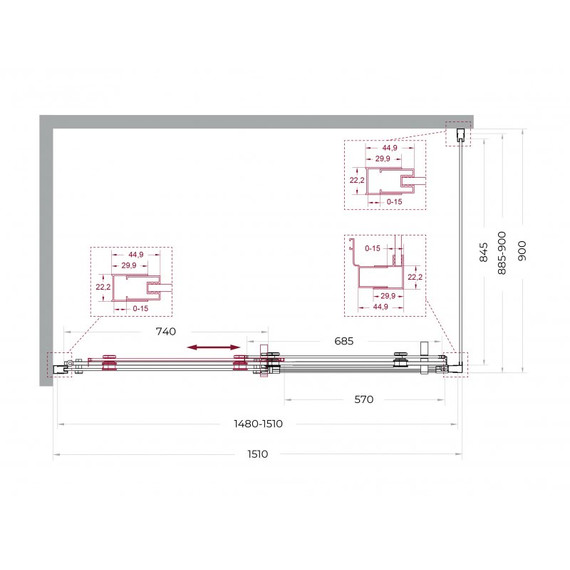 Душевое ограждение BelBagno 150x90 см MARINO-2-AH-1-150/90-C-GM, оружейная сталь/прозрачное - фото 7