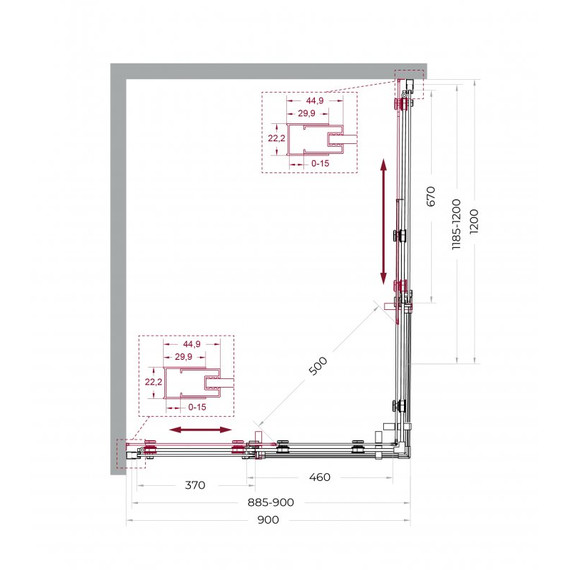 Душевое ограждение BelBagno 120x90 см MARINO-2-AH-2-120/90-C-CR, хром/прозрачное - фото 7