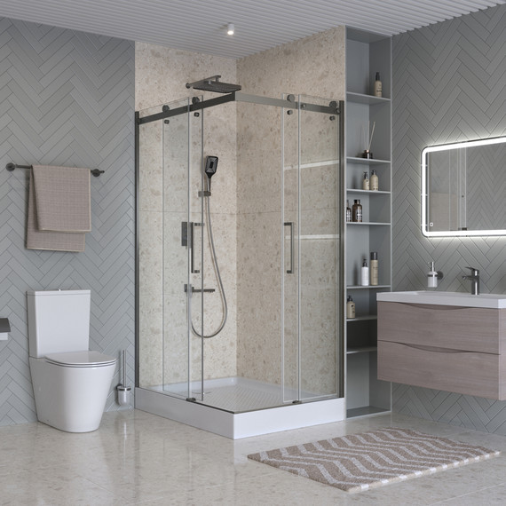 Душевое ограждение BelBagno 120x90 см MARINO-2-AH-2-120/90-C-GM, оружейная сталь/прозрачное - фото 3