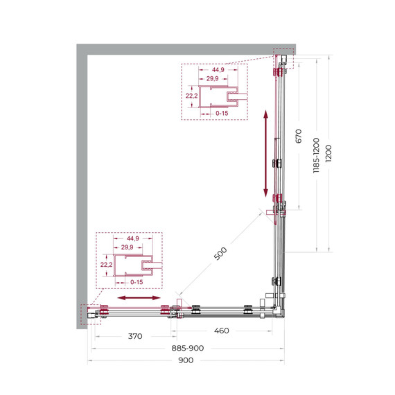 Душевое ограждение BelBagno 120x90 см MARINO-2-AH-2-120/90-C-GM, оружейная сталь/прозрачное - фото 6