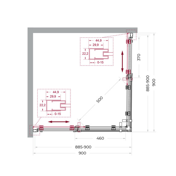 Душевое ограждение BelBagno 90x90 см MARINO-2-A-2-90-C-GM, оружейная сталь/прозрачное - фото 6