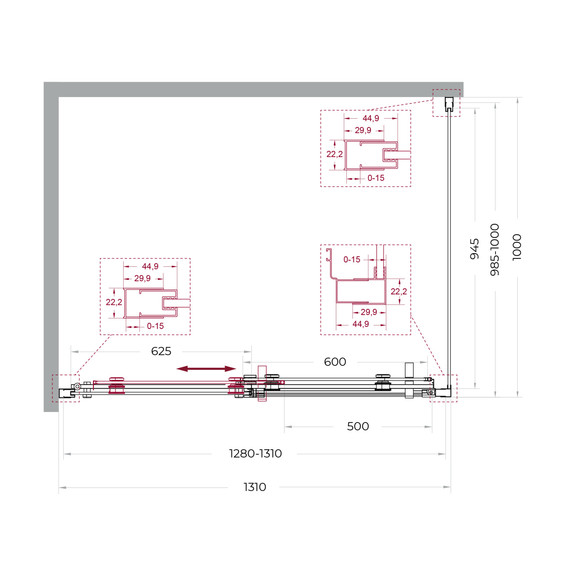 Душевое ограждение BelBagno 130x100 см MARINO-2-AH-1-130/100-C-Cr, хром/прозрачное - фото 6