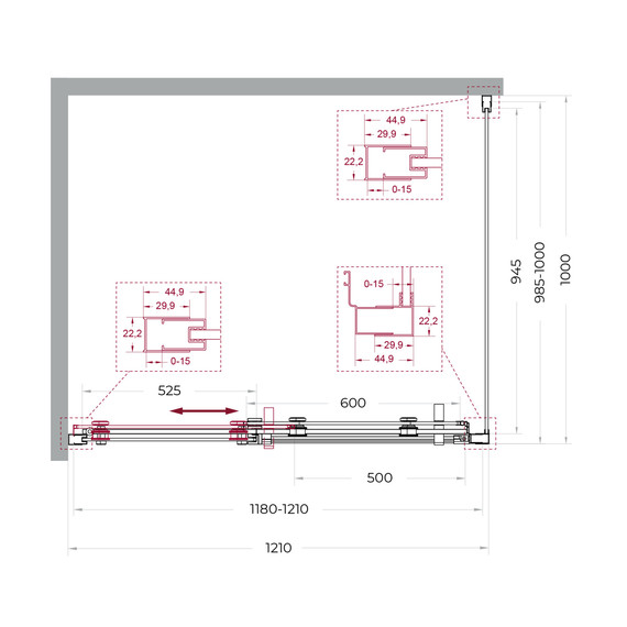 Душевое ограждение BelBagno 120x100 см MARINO-2-AH-1-120/100-C-GM, оружейная сталь/прозрачное - фото 6
