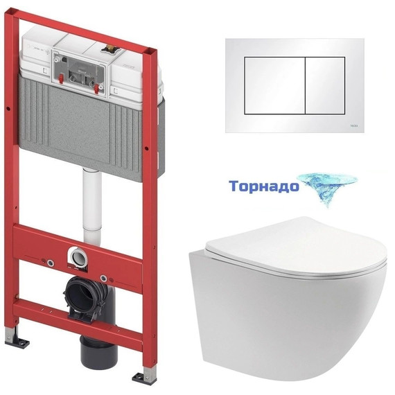 Инсталляция с подвесным унитазом комплект: TECEbase 2.0 9400413 с подвесным безободковым унитазом Aquatek Европа AQ1900T-00 сиденье микролифт, крепление, кнопка смыва белая (система смыва Торнадо) - фото 