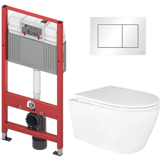 Инсталляция с подвесным унитазом комплект: TECEbase 2.0 9400413 с подвесным безободковым унитазом Azario Uno AZ-2380 сиденье микролифт, крепление, кнопка смыва белая - фото 