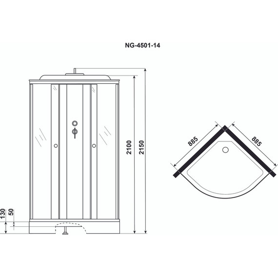 Душевая кабина Niagara Eco 90x90 см NG-4501-14, хром матовый/узор (безсиликоновая сборка) - фото 3