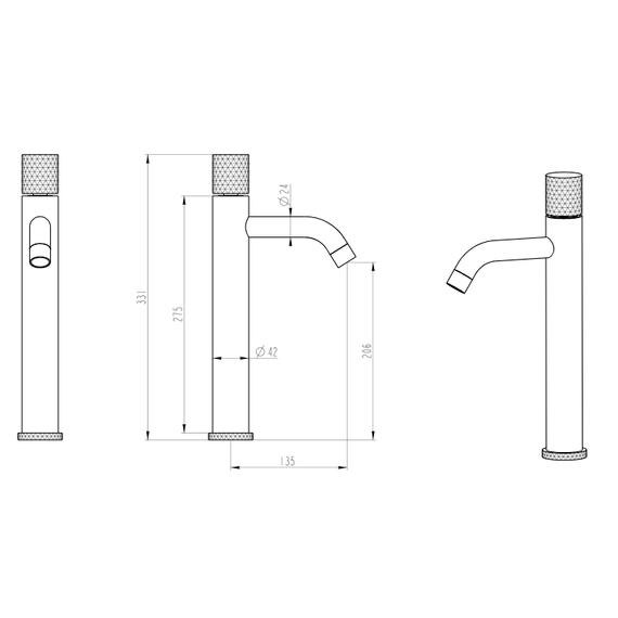 Смеситель для раковины высокий Boheme Stick 122-MG-MR-B, золото матовое - фото 2