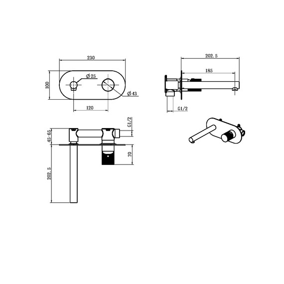 Смеситель для раковины настенный Boheme Stick 125-GM.3 (со скрытой частью) графит - фото 2