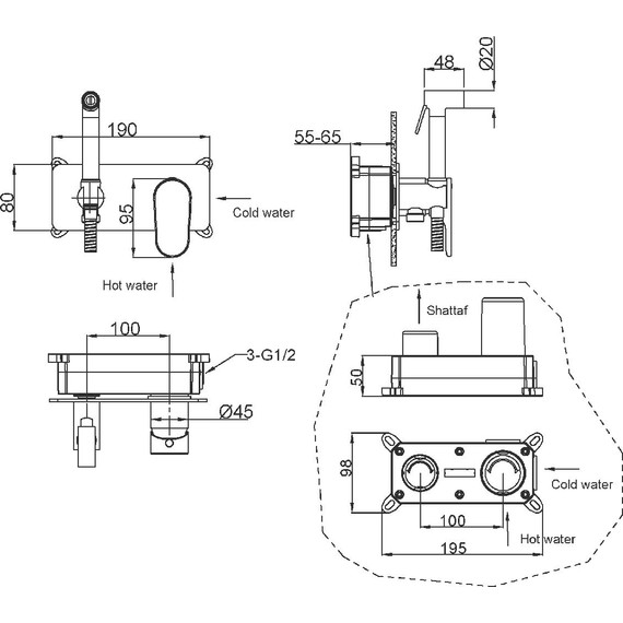 Набор для гигиенического душа Boheme Spectre 457-MG (со скрытой частью) золото матовое - фото 2