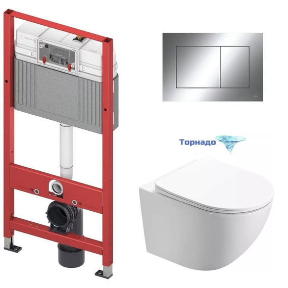 Инсталляция с подвесным унитазом комплект: TECEbase 2.0 9400412 с подвесным безободковым унитазом Azario Trevi AZ-0093UQ3 сиденье микролифт, крепление, кнопка смыва хром глянцевый (система смыва Торнадо) - фото 