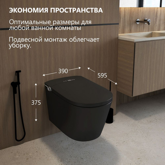 Унитаз-биде подвесной импульсный Abber Bequem AC1121SMB с крышкой микролифт, чёрный матовый - фото 2