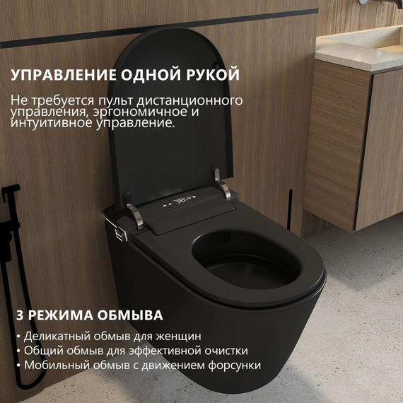 Унитаз-биде подвесной импульсный Abber Bequem AC1121SMB с крышкой микролифт, чёрный матовый - фото 3