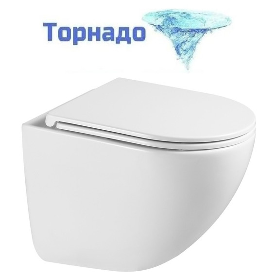 Унитаз подвесной безободковый Abber Bequem AC1131TC с тонкой крышкой микролифт (Система смыва торнадо) - фото 