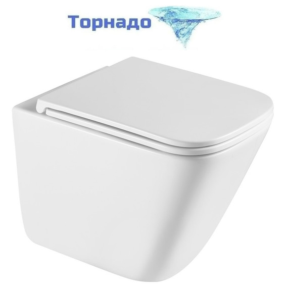 Унитаз подвесной безободковый Abber Rechteck AC1219TC с тонкой крышкой микролифт (Система смыва торнадо) - фото 