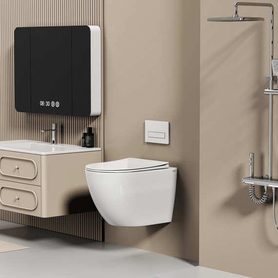 Унитаз подвесной безободковый Abber Ultra AC1301 с тонкой крышкой микролифт - фото 6