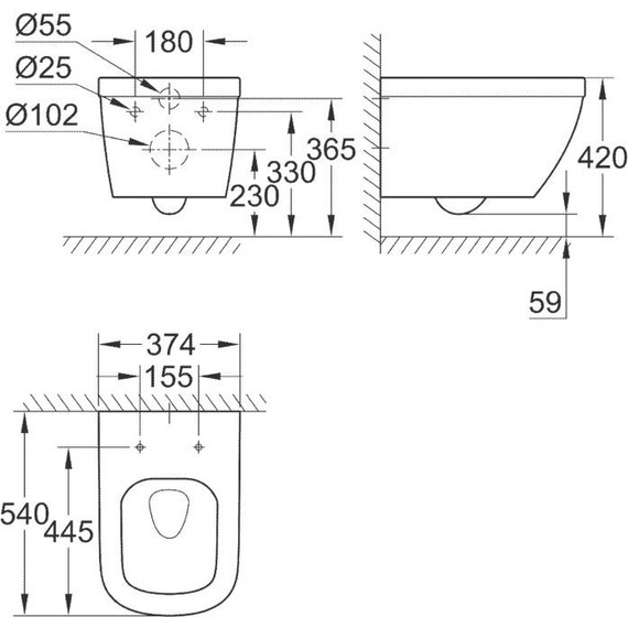 Унитаз подвесной безободковый Grohe Euro Ceramic 3932800H - фото, картинка 7 Унитаз подвесной безободковый Grohe Euro Ceramic 3932800H - фото 7