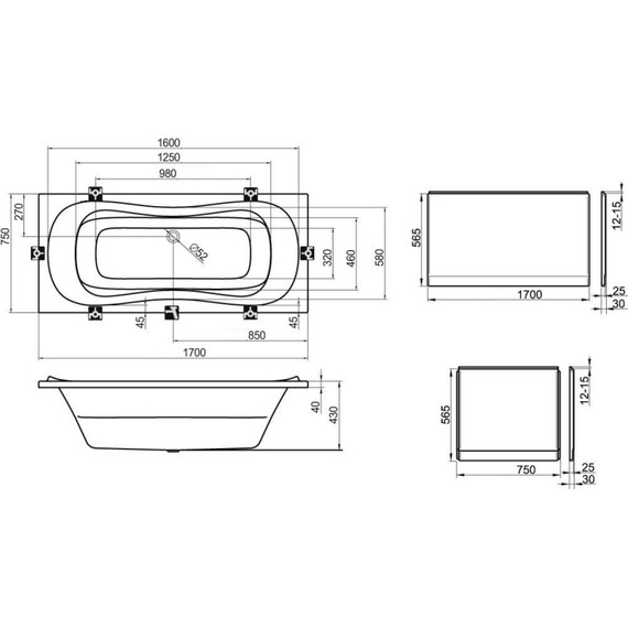 Ванна акриловая Ravak Campanula II 170x75 см CA21000000, Размер - мм: 1700х750 - фото, картинка 6 Ванна акриловая Ravak Campanula II 170x75 см CA21000000, Размер - мм: 1700х750 - фото 6