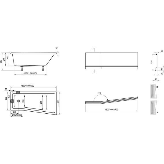 Панель фронтальная для ванны Ravak BeHappy II 160 см CZ96100A00 L - фото 2