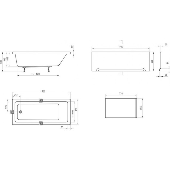 Ванна акриловая Ravak 10° 170x75 см CA71000000, Размер - мм: 1700х750 - фото, картинка 6 Ванна акриловая Ravak 10° 170x75 см CA71000000, Размер - мм: 1700х750 - фото 6