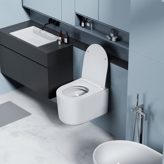 Унитаз подвесной безободковый Abber Ultra AC1302 с тонкой крышкой микролифт - фото 5