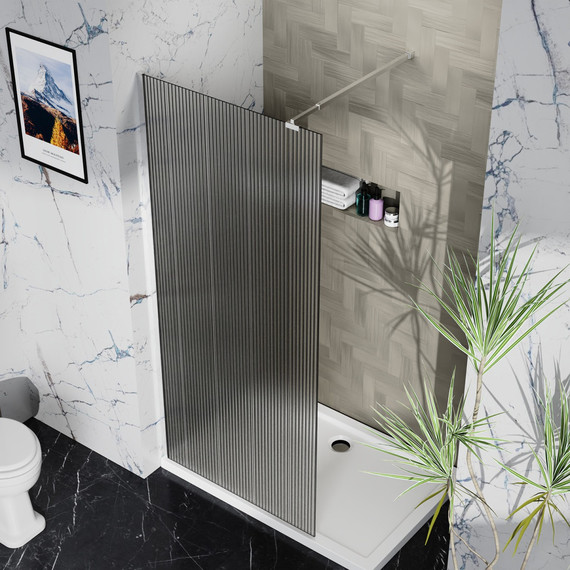 Душевая перегородка Azario Walk-in 90 см AZ-251-90-MGR-CRF (стекло 8 мм) графит матовый/рифленое - фото 