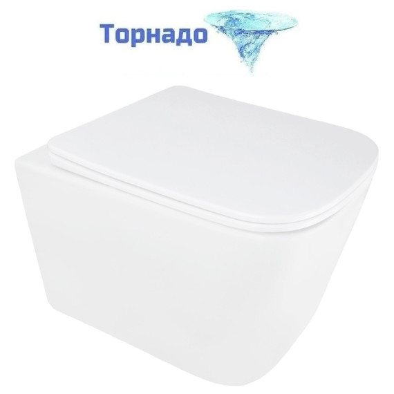 Унитаз подвесной безободковый Azario AIRA AZ-5171T-WHT с тонкой крышкой микролифт (система смыва Торнадо) - фото 