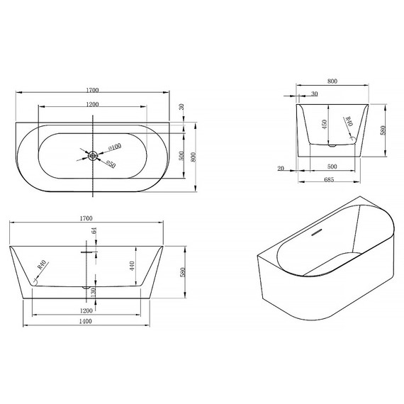 Ванна акриловая Azario MELADO 170x80 см AZ-7005-17W - фото 8