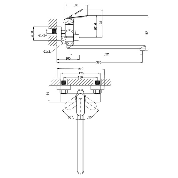 Смеситель для ванны Azario Alanti AZ-K1732B, чёрный матовый - фото 8