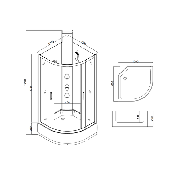 Гидробокс Taliente 100x100 см TA-100CB, чёрный/прозрачное - фото 11