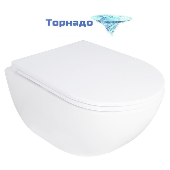 Унитаз подвесной безободковый Azario RUMBA AZ-5175T-WHT с тонкой крышкой микролифт (система смыва Торнадо) - фото 