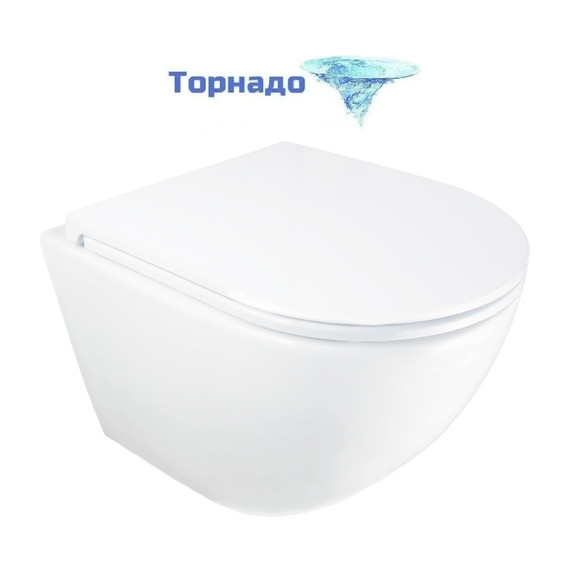 Унитаз подвесной безободковый Azario ADAGIO AZ-5177T-WHT с тонкой крышкой микролифт (система смыва Торнадо) - фото 