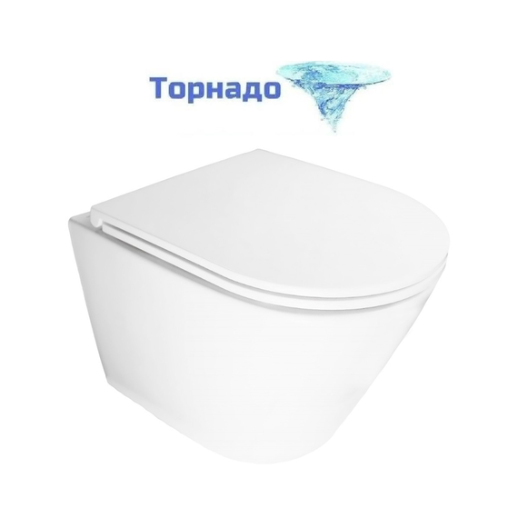 Унитаз подвесной безободковый Azario BLISS AZ-5179T-WHT с тонкой крышкой микролифт (система смыва Торнадо) - фото 