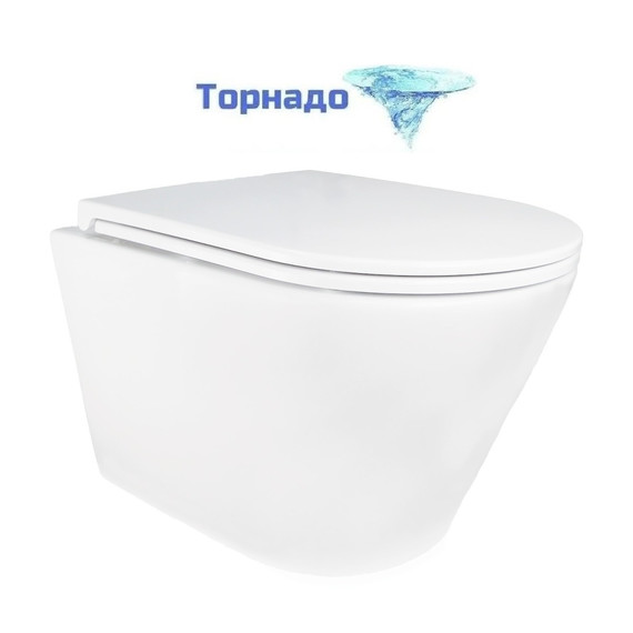 Унитаз подвесной безободковый Azario SONGO AZ-5180T-WHT с тонкой крышкой микролифт (система смыва Торнадо) - фото 