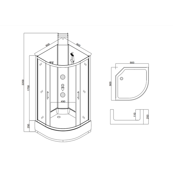 Душевая кабина Taliente 90x90 см TA-99CB, чёрный/прозрачное - фото 11