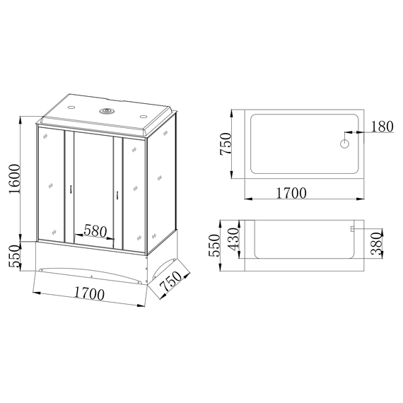 Душевая кабина Taliente 170x75 см TA-17075M, хром/матовое - фото 7