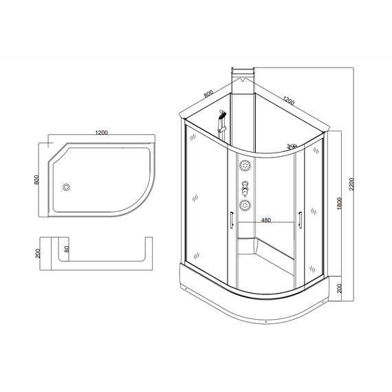 Гидробокс Taliente 120x80 см TA-128CB(L), чёрный/прозрачное - фото 8