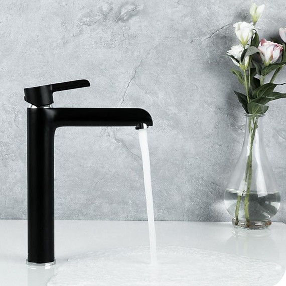 Смеситель для раковины высокий Gappo G1003-16, черный/хром - фото 2